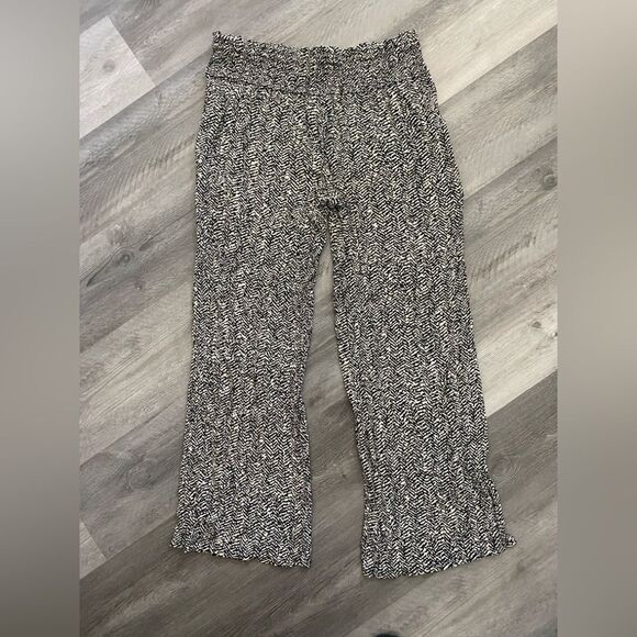 Three Dots Wide Leg Pants Chevron Black Cream XL Flowy - Picture 9 of 13